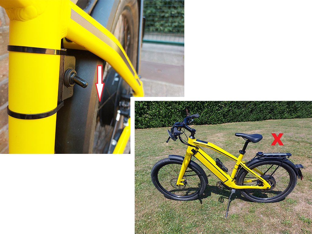 Gardez l’interrupteur vers le bas → lorsque la batterie supplémentaire n’est pas sur le vélo